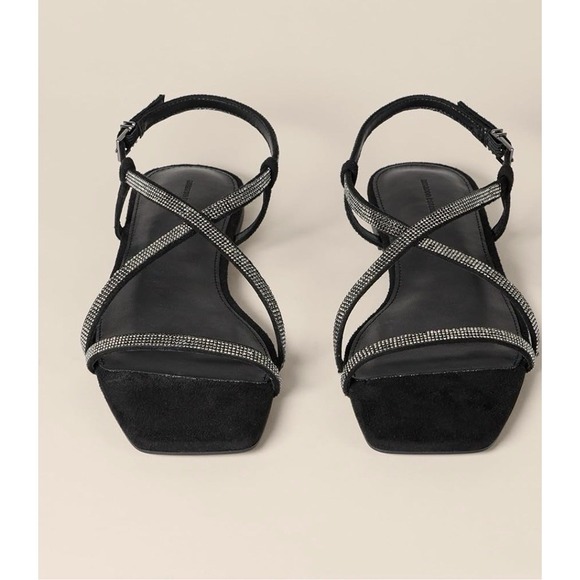 Amazon Essentials Shoes - Faux Leather And Reinstone Flat Slingback. Black, Size 9.5 [U]